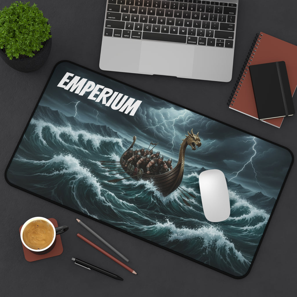 Tapis de Souris Vikings — Drakkar dans la Tempête | 30×56 cm